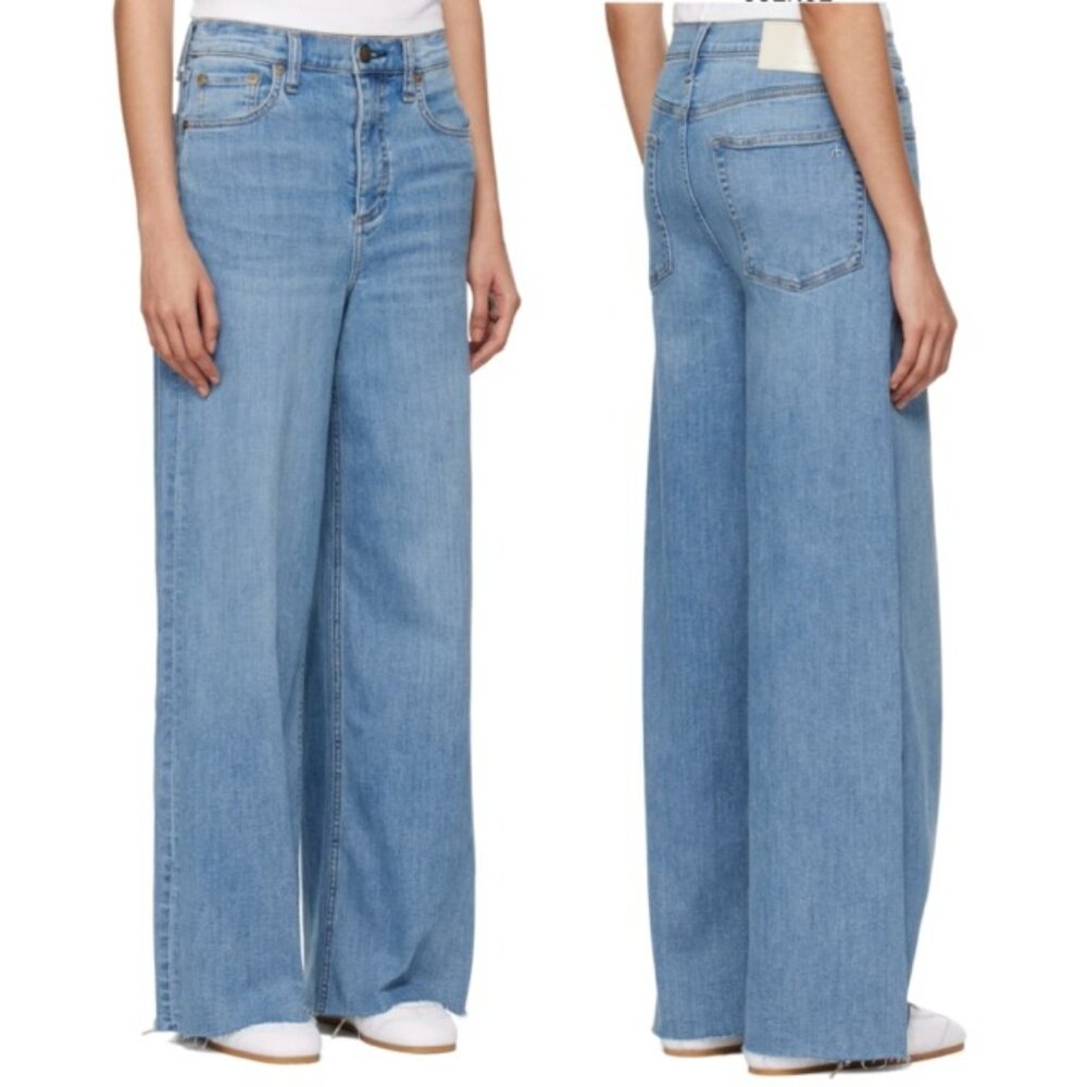 Rag & Bone | Sofie Raw Cut Hem High Waist Wide Leg Ankle Stretch Denim Jeans